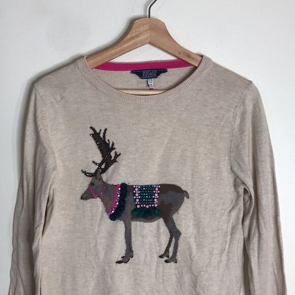 Joules ladies Oat Reindeer Beaded Festive Luxe Sweater top size 6 - Picture 2 of 13